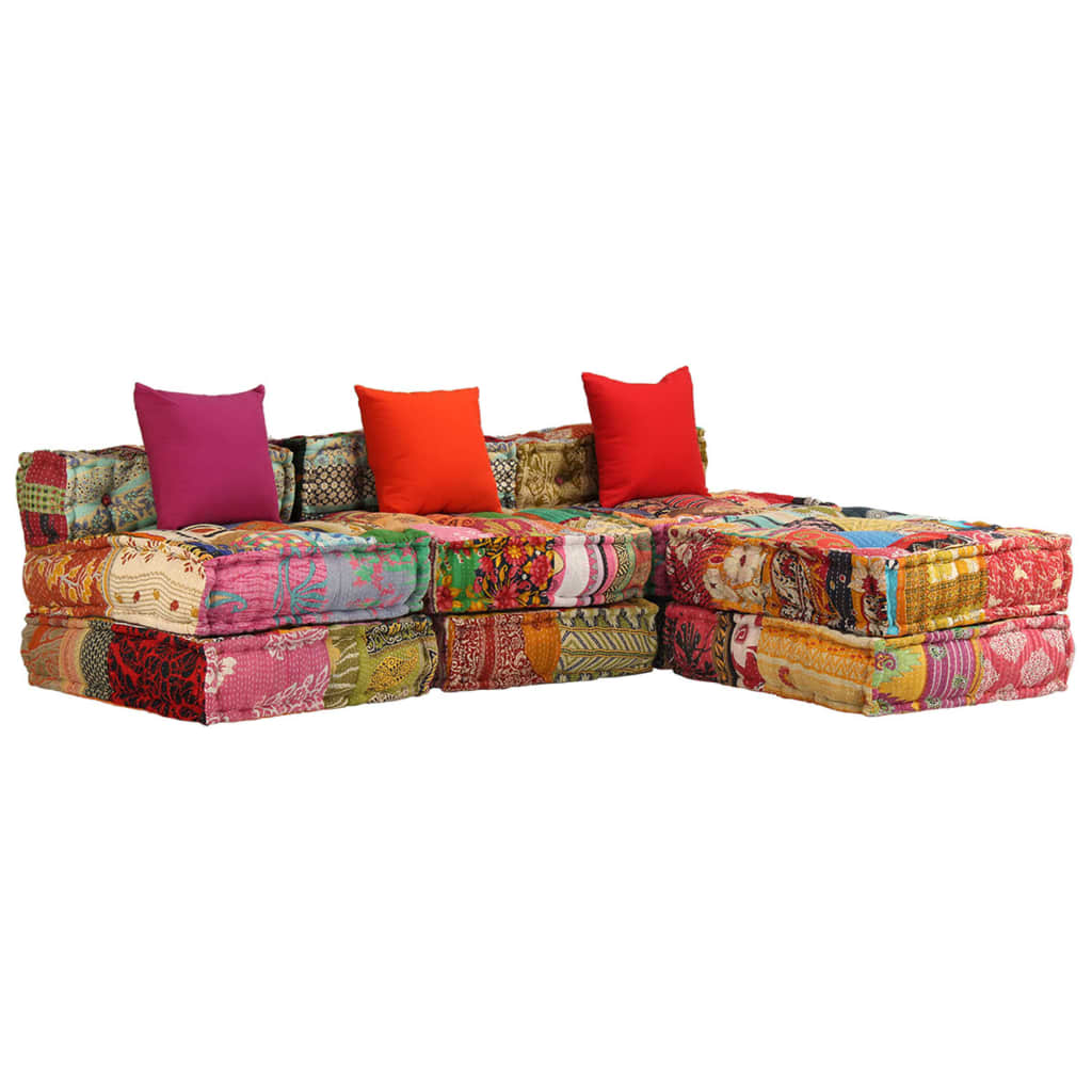 3-Seater Modular Pouffe Patchwork Fabric