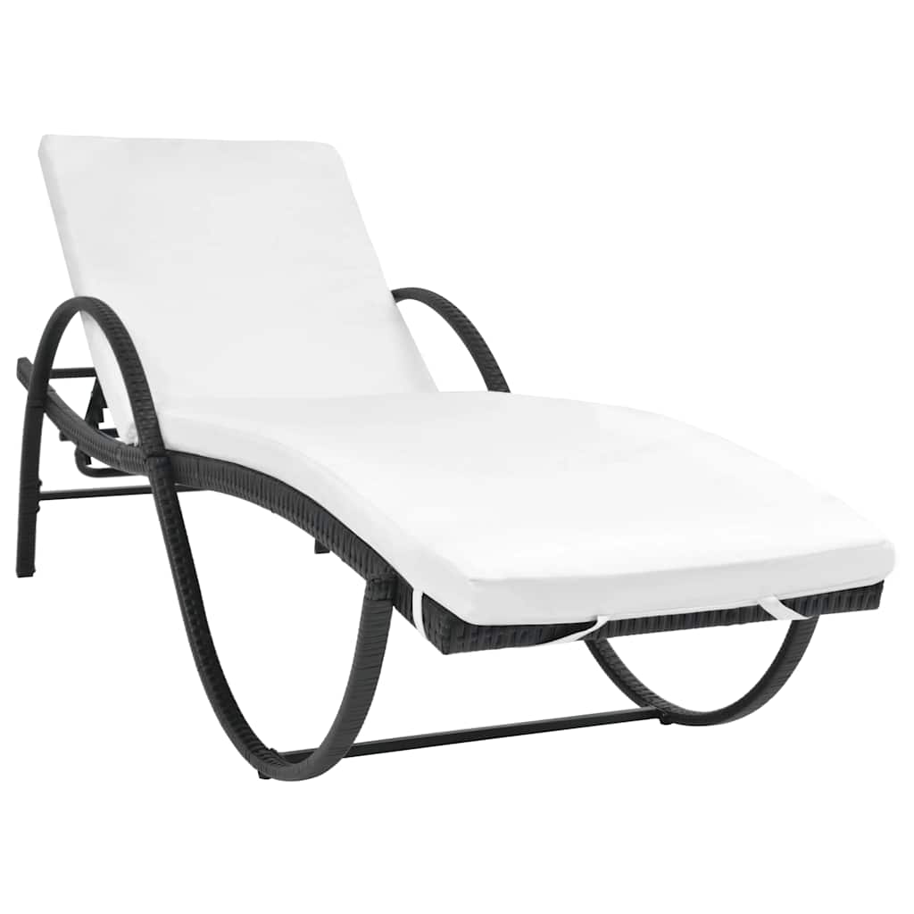Sun Loungers 2 pcs with Table Poly Rattan Black (42884+42886)