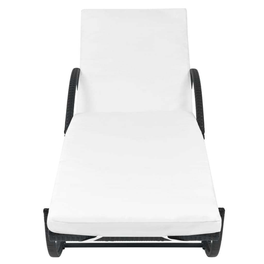 Sun Loungers 2 pcs with Table Poly Rattan Black (42884+42886)