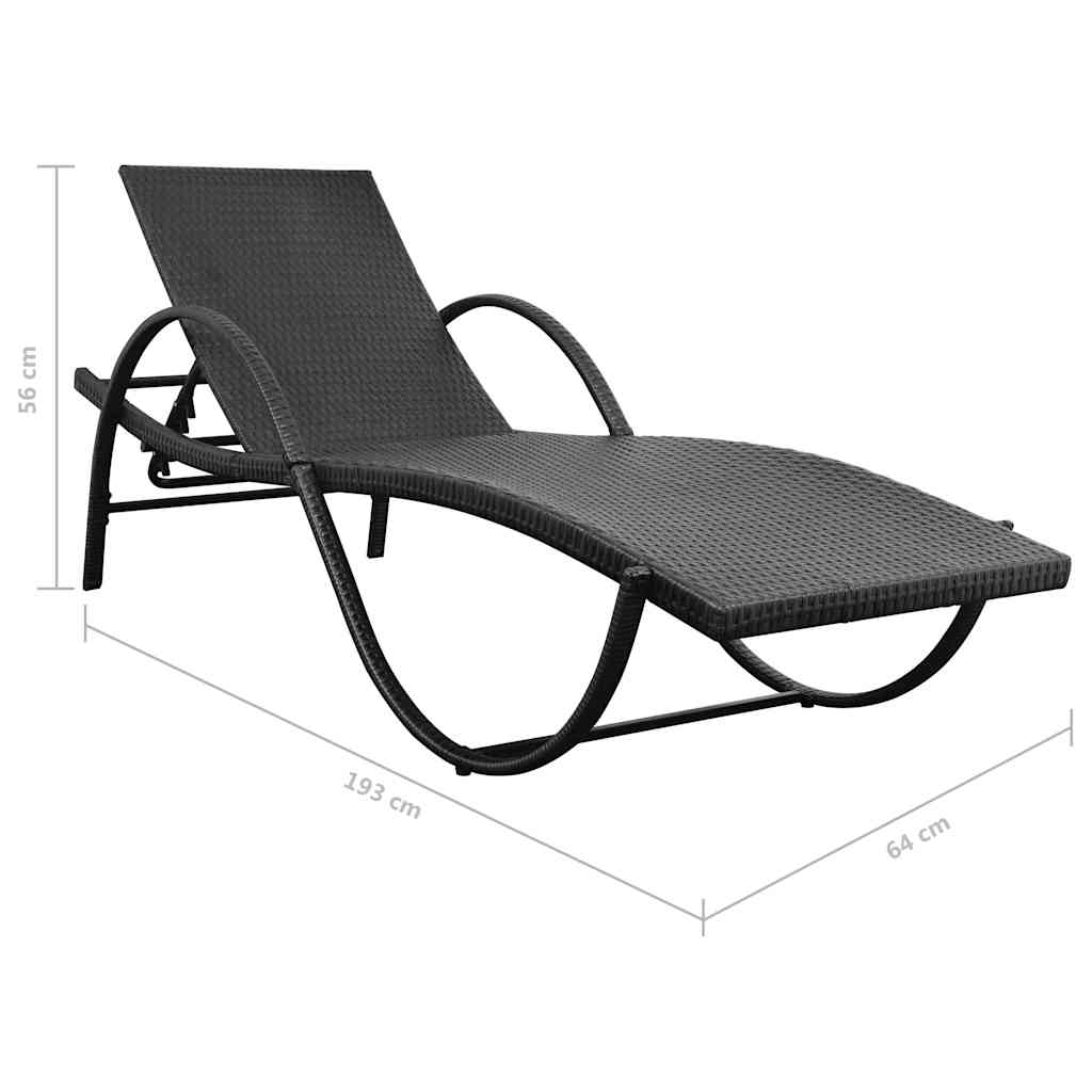Sun Loungers 2 pcs with Table Poly Rattan Black (42884+42886)