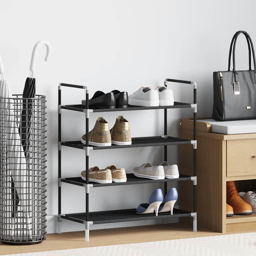 Shoe Rack with 4 Shelves Metal and Non-woven Fabric Black