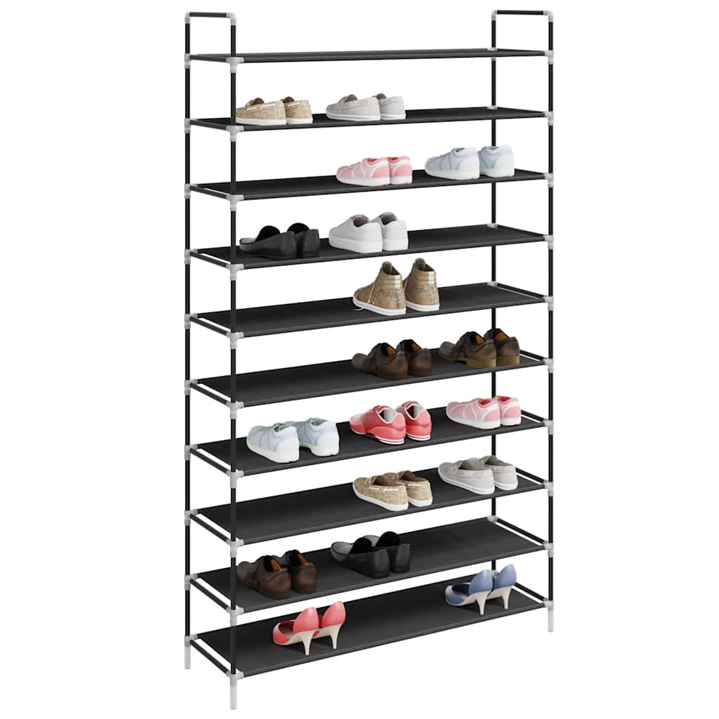 Shoe Rack with 10 Shelves Metal and Non-woven Fabric Black