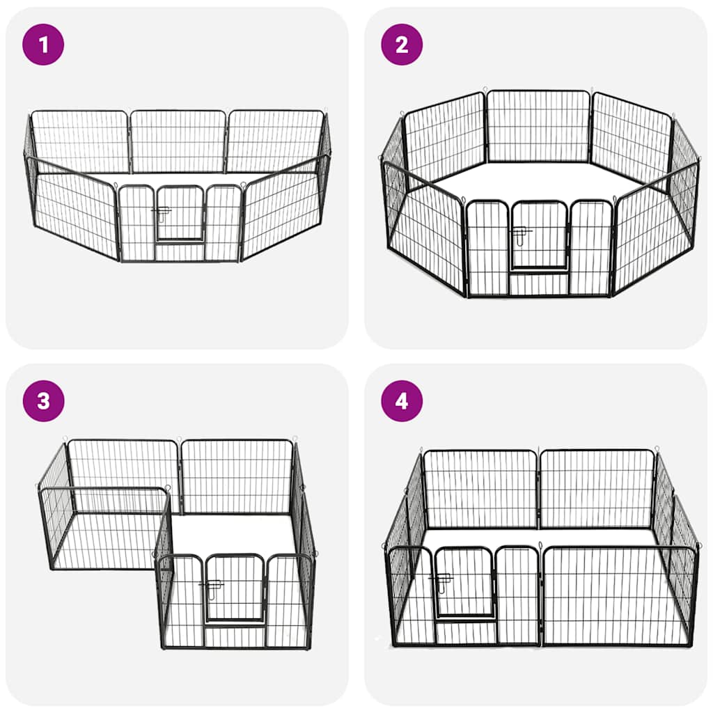 Dog Playpen 8 Panels Steel 80x60 cm Black