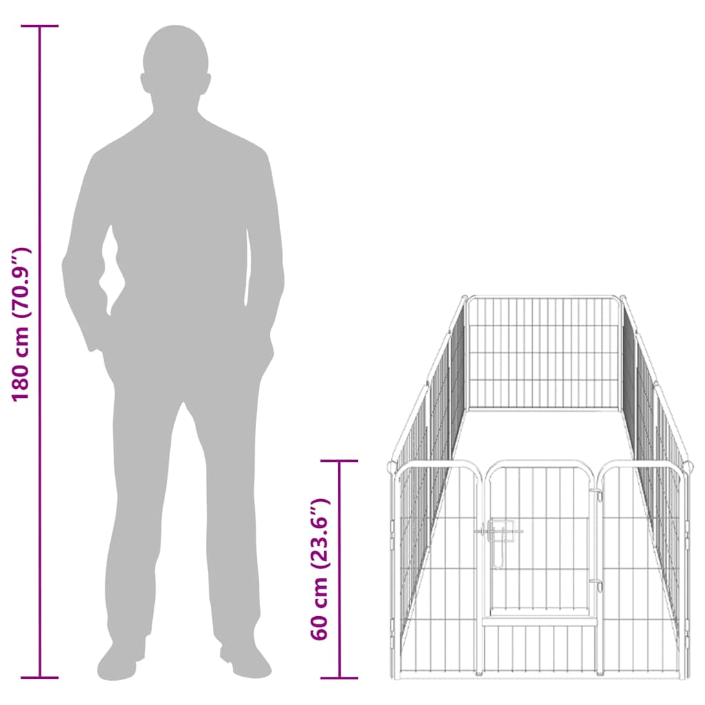 Dog Playpen 8 Panels Steel 80x60 cm Black