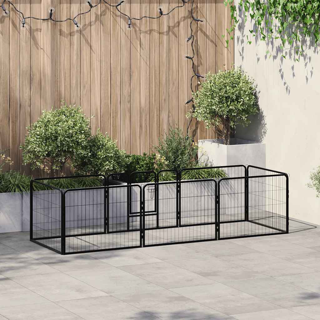 Dog Playpen 8 Panels Steel 80x60 cm Black