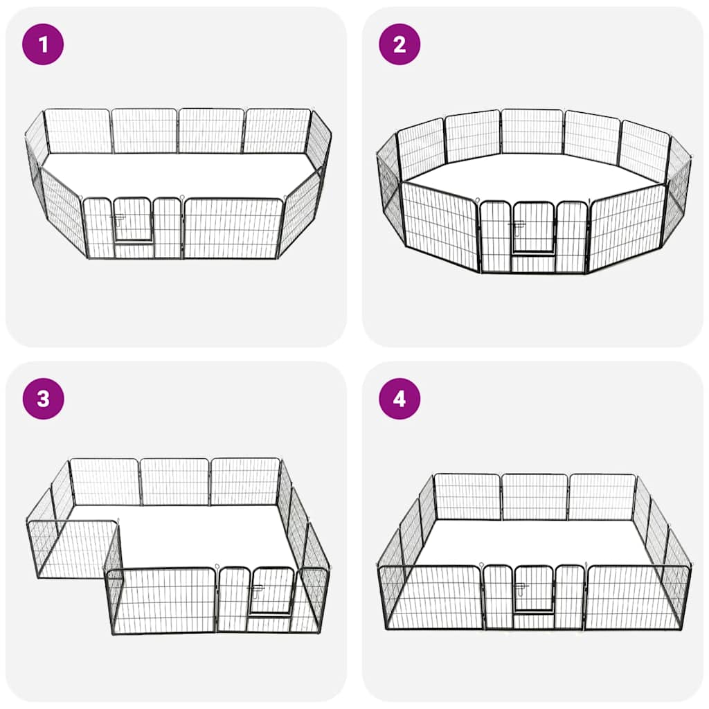 Dog Playpen 12 Panels Steel 80x60 cm Black