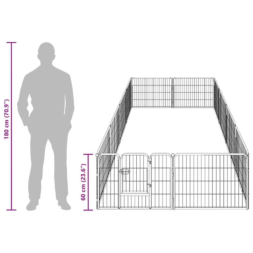 Dog Playpen 12 Panels Steel 80x60 cm Black