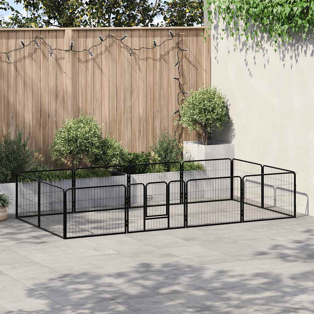 Dog Playpen 12 Panels Steel 80x60 cm Black
