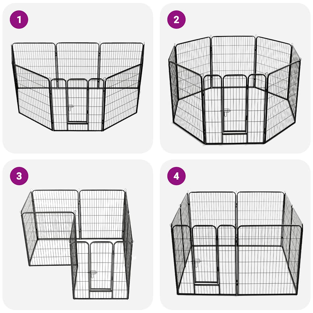 Dog Playpen 8 Panels Steel 80x100 cm Black