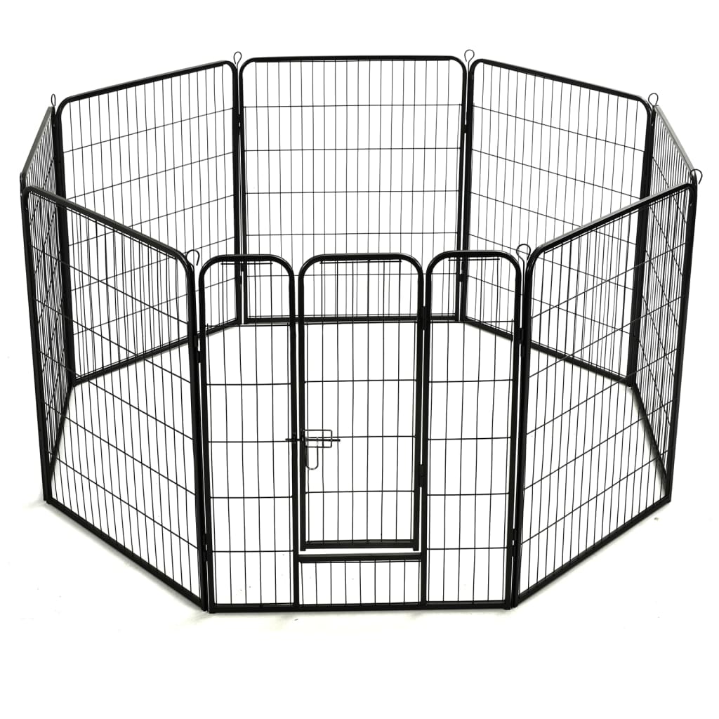 Dog Playpen 8 Panels Steel 80x100 cm Black