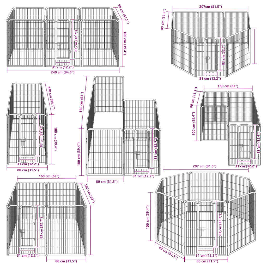 Dog Playpen 8 Panels Steel 80x100 cm Black
