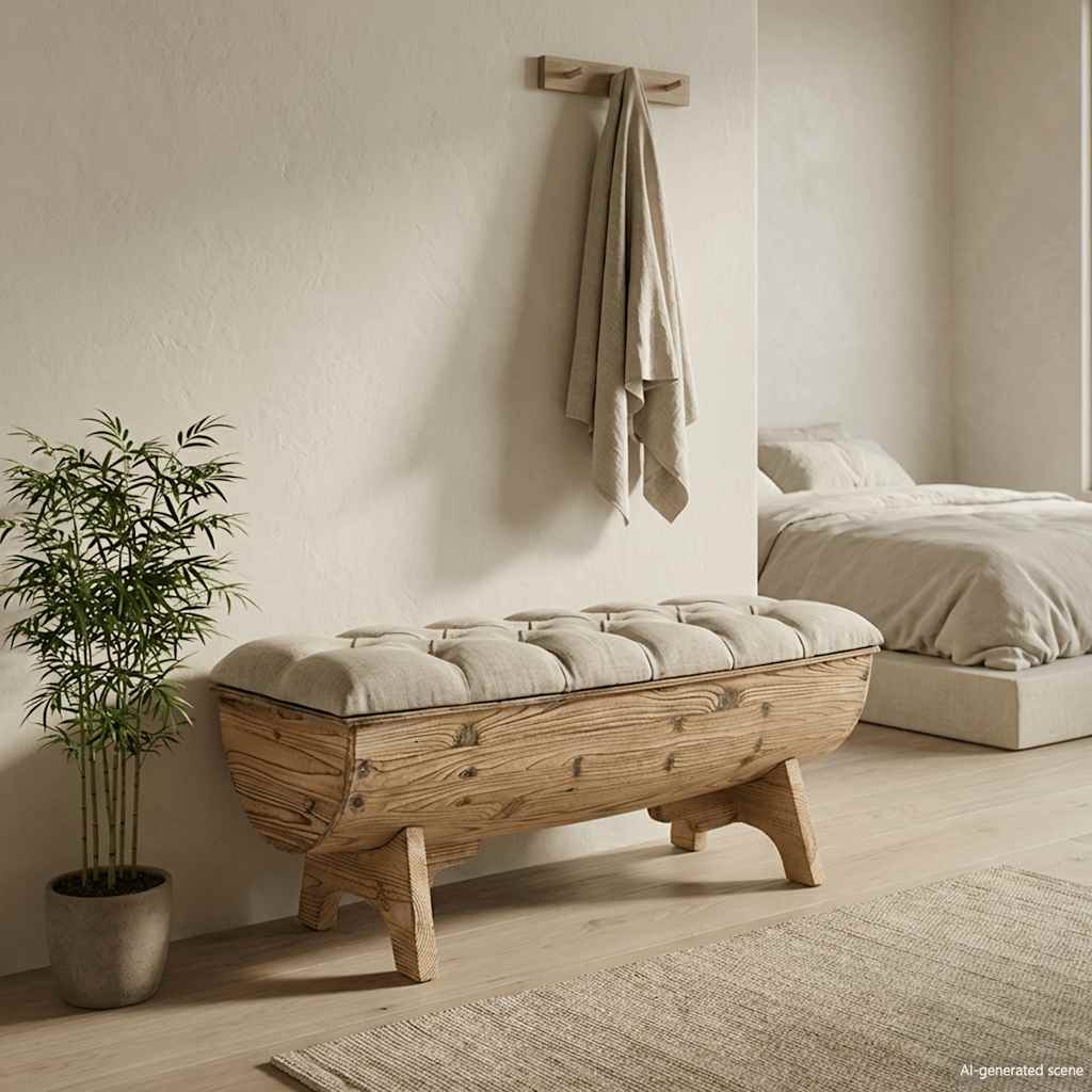 Storage Bench 103x51x44 cm Solid Wood and Fabric
