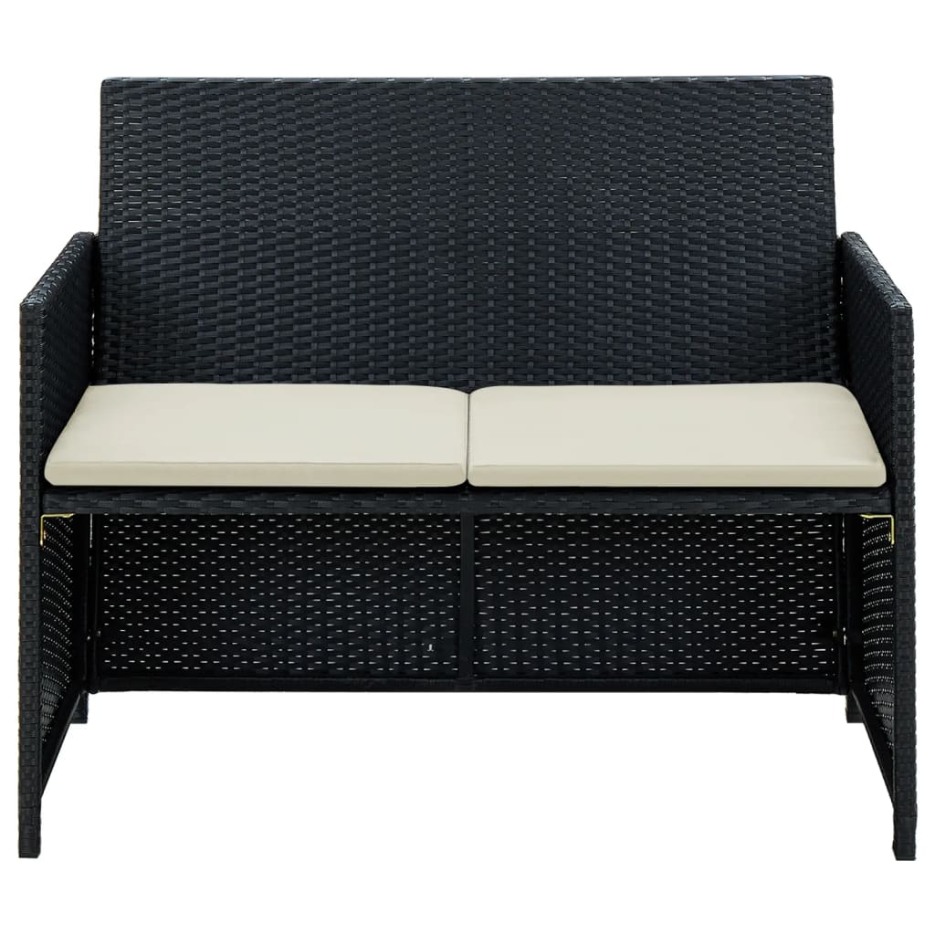 2 Seater Garden Sofa with Cushions Black Poly Rattan