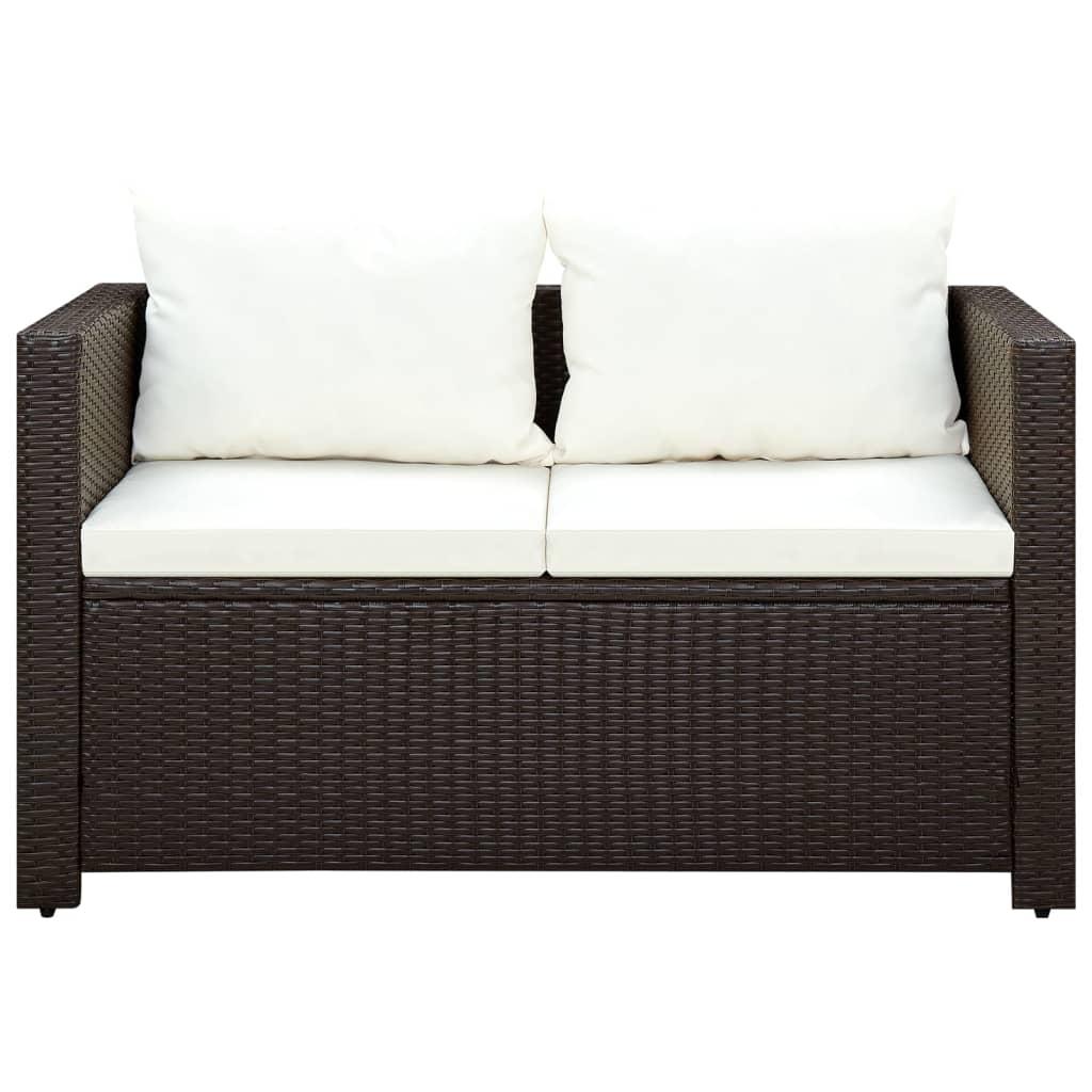 3 Piece Bistro Set Poly with Cushions Rattan Brown