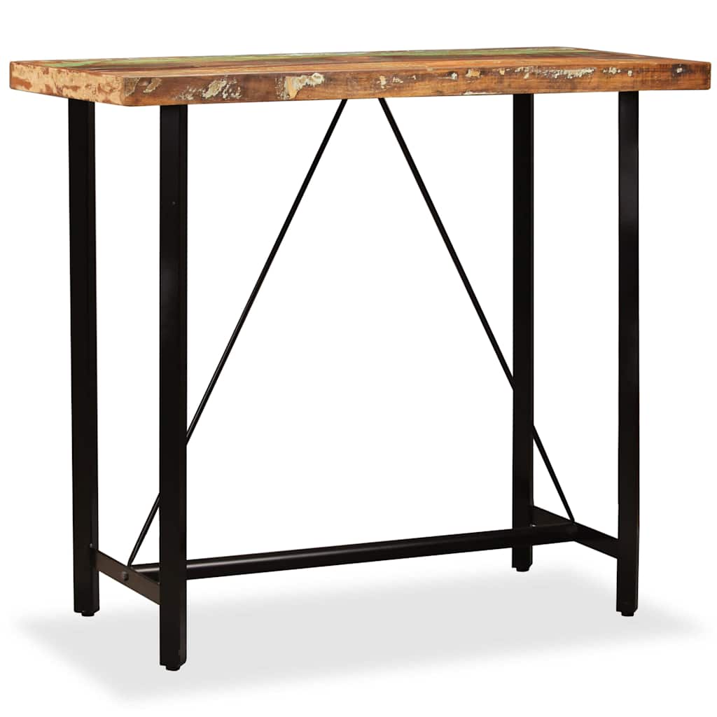 Bar Set 5 Pieces Solid Reclaimed Wood, Genuine Leather & Canvas