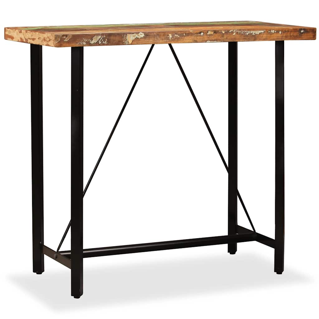 Bar Set 5 Pieces Solid Wood Reclaimed. Genuine Leather & Canvas