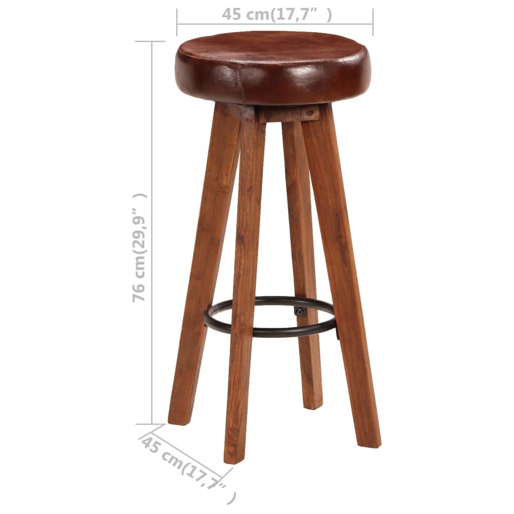 Bar Chairs 2 pcs Real Leather and Solid Acacia Wood