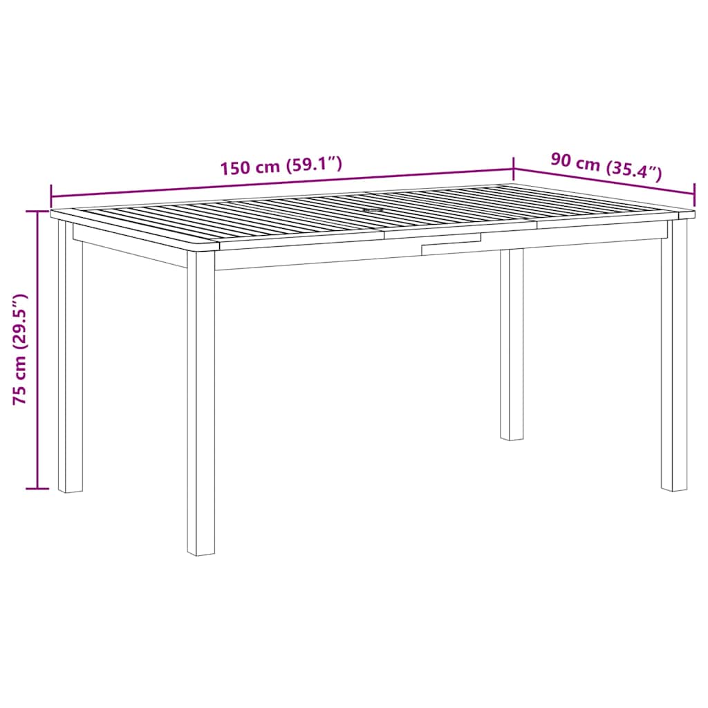 Garden Table 150x90x74 cm Solid Acacia Wood