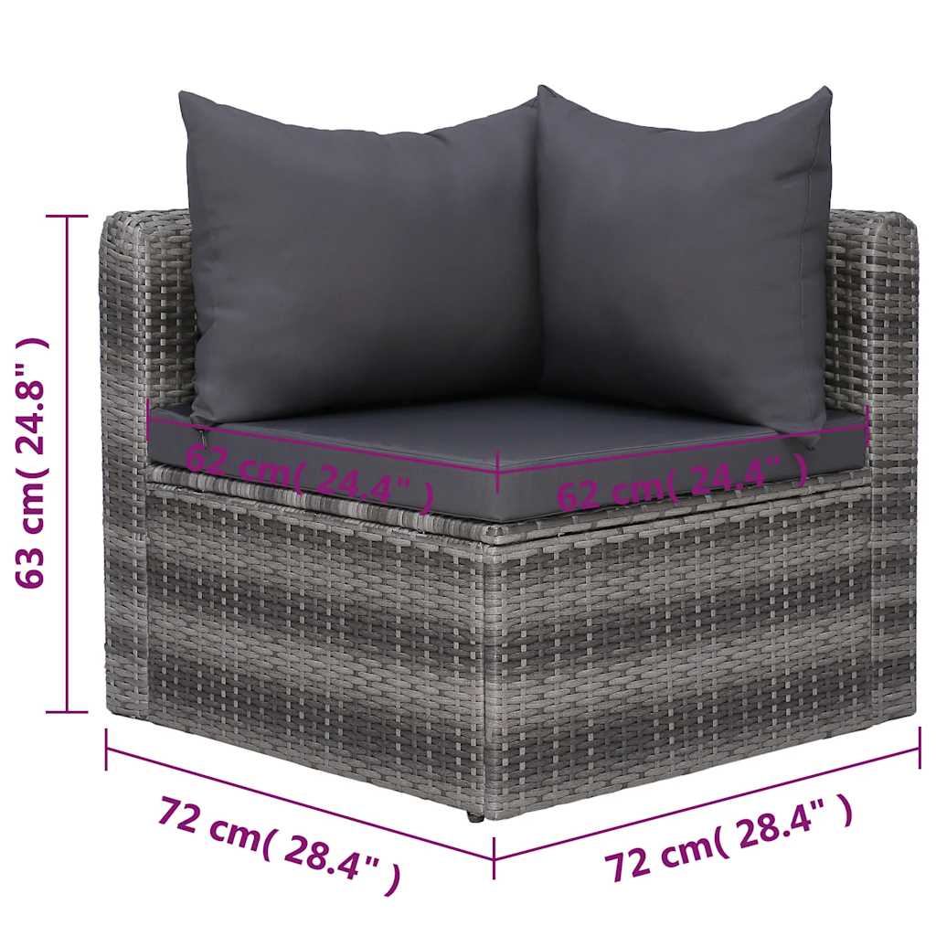 7 Piece Garden Sofa Set with Cushions & Pillows Poly Rattan Grey