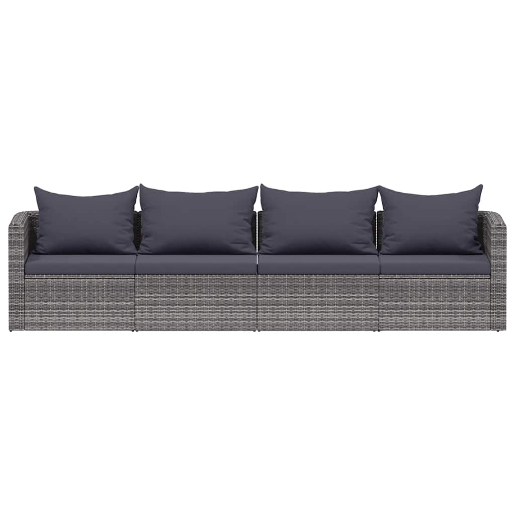 4 Piece Garden Sofa Set with Cushions Grey Poly Rattan