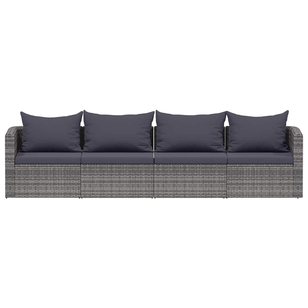 4 Piece Garden Sofa Set with Cushions Grey Poly Rattan