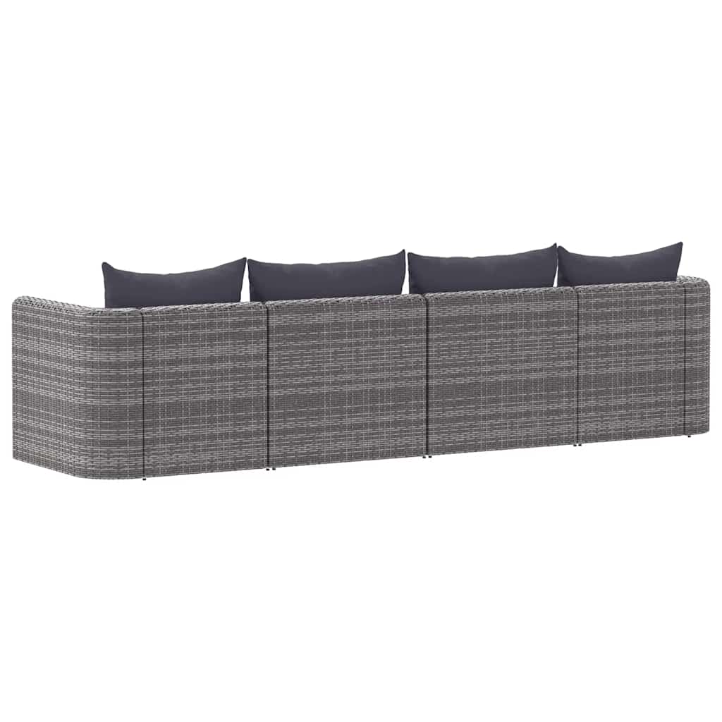 4 Piece Garden Sofa Set with Cushions Grey Poly Rattan