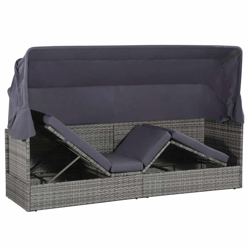 Garden Bed with Canopy Grey 205x62 cm Poly Rattan