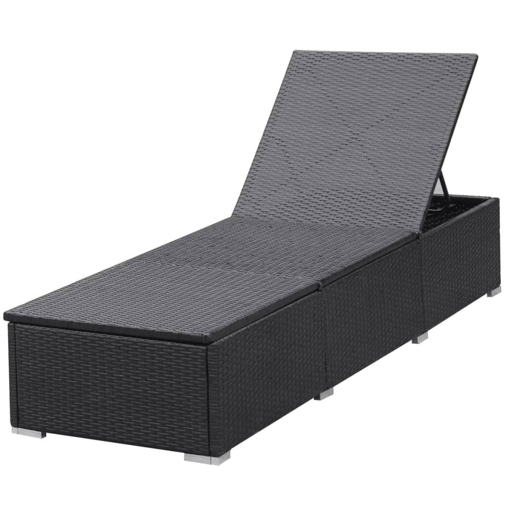 Sun Lounger with Cushion Poly Rattan Black