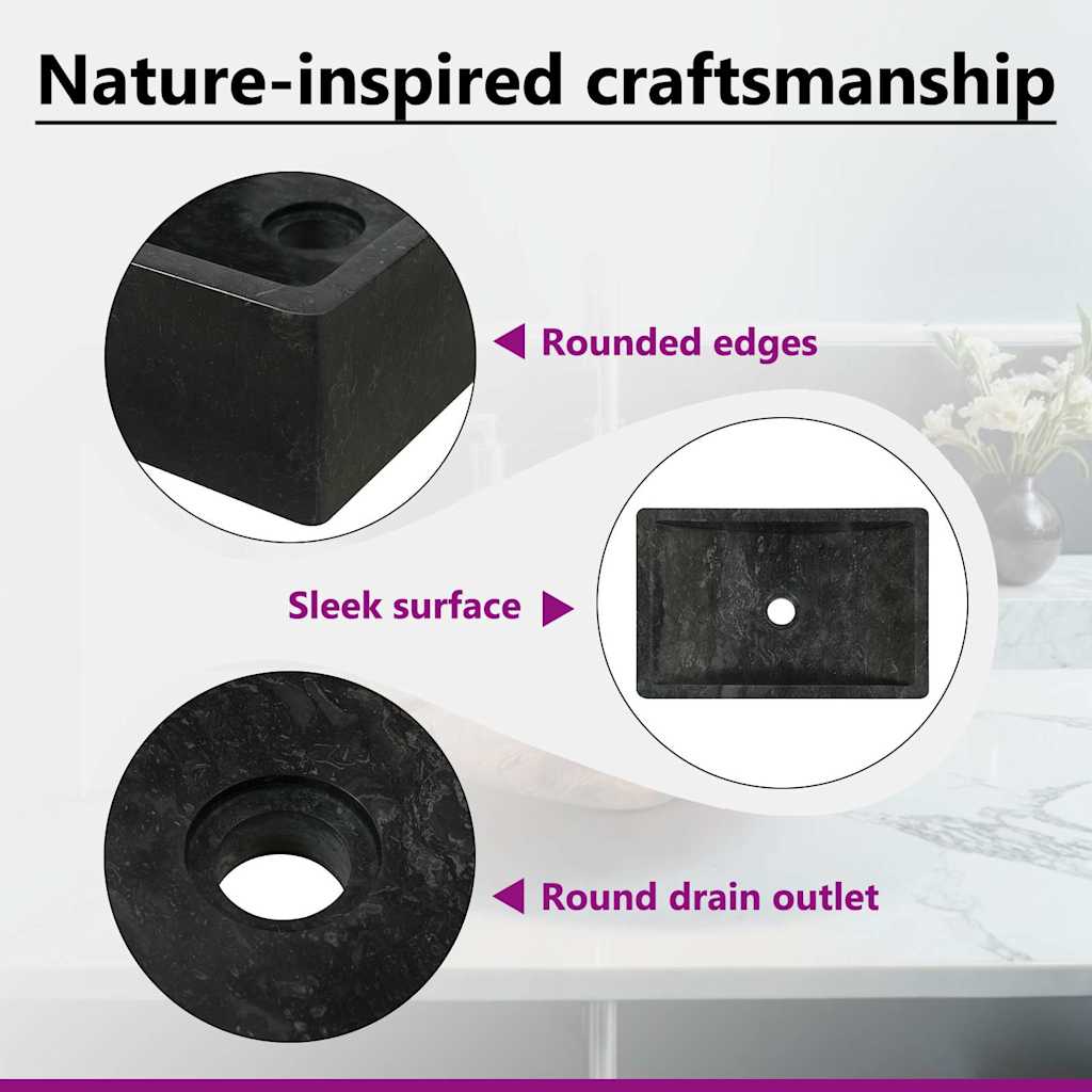 Sink 45x30x12 cm Marble High Gloss Black
