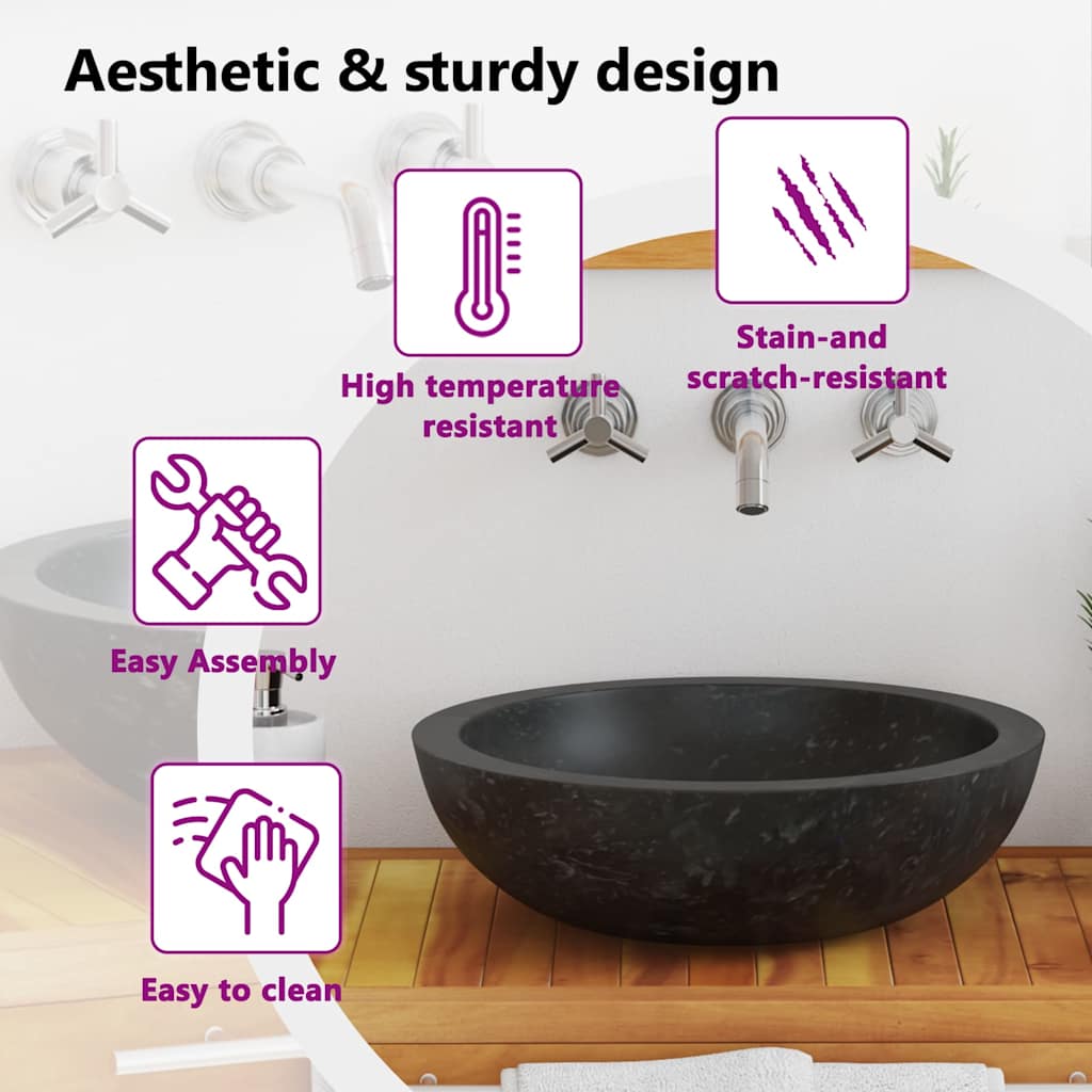 Sink 40x12 cm Marble Black