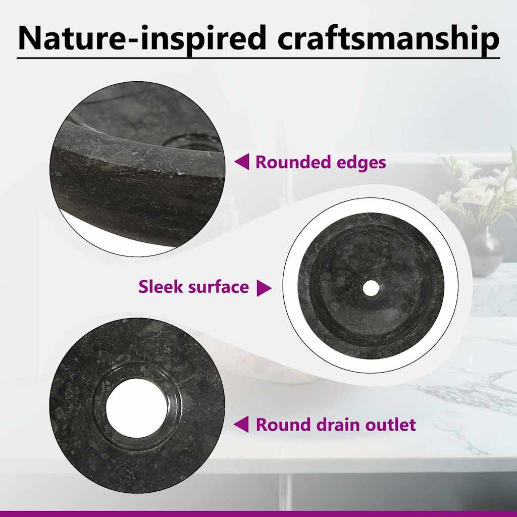 Sink 40x12 cm Marble Black