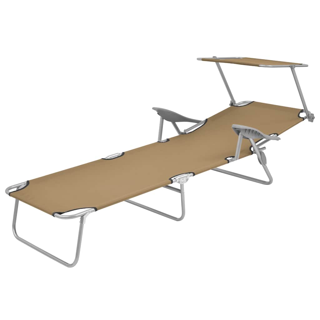 Folding Sun Lounger with Canopy Steel Taupe
