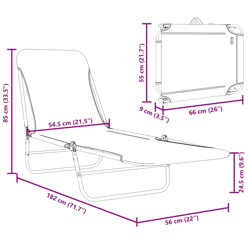Folding Sun Loungers 2 pcs Steel and Fabric Black