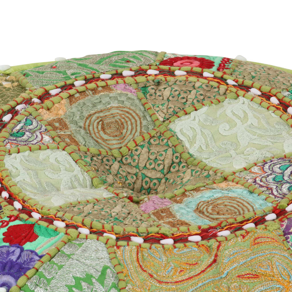 Patchwork Pouffe Round Cotton Handmade 40x20 cm Green