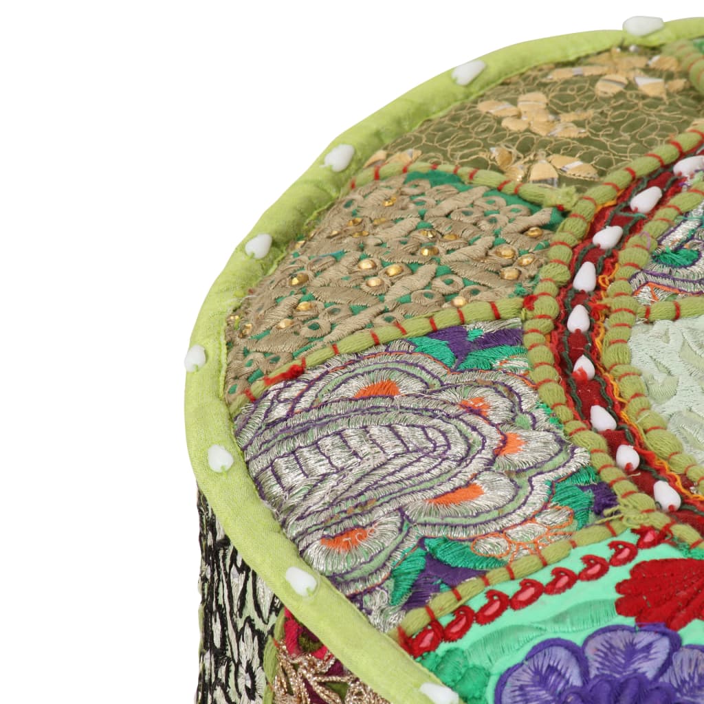 Patchwork Pouffe Round Cotton Handmade 40x20 cm Green