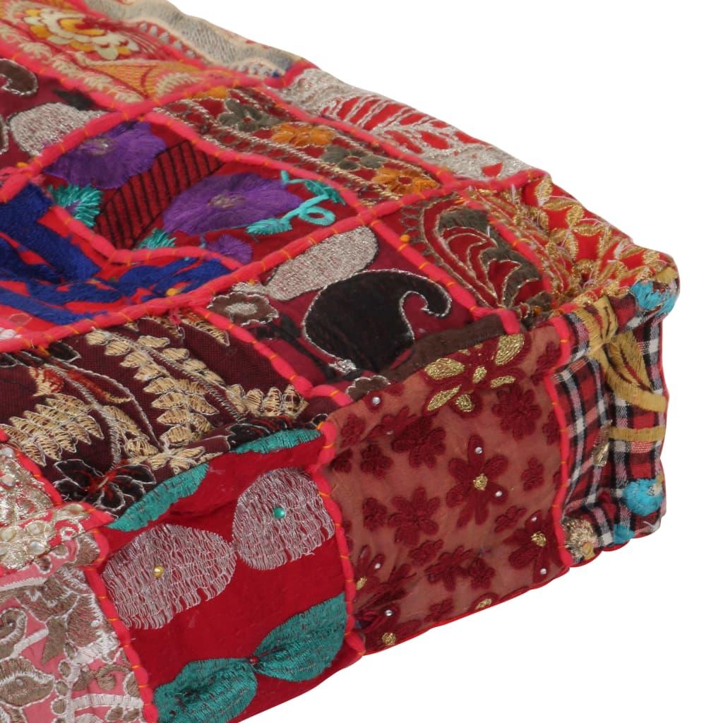 Patchwork Pouffe Square Cotton Handmade 50x50x12 cm Red