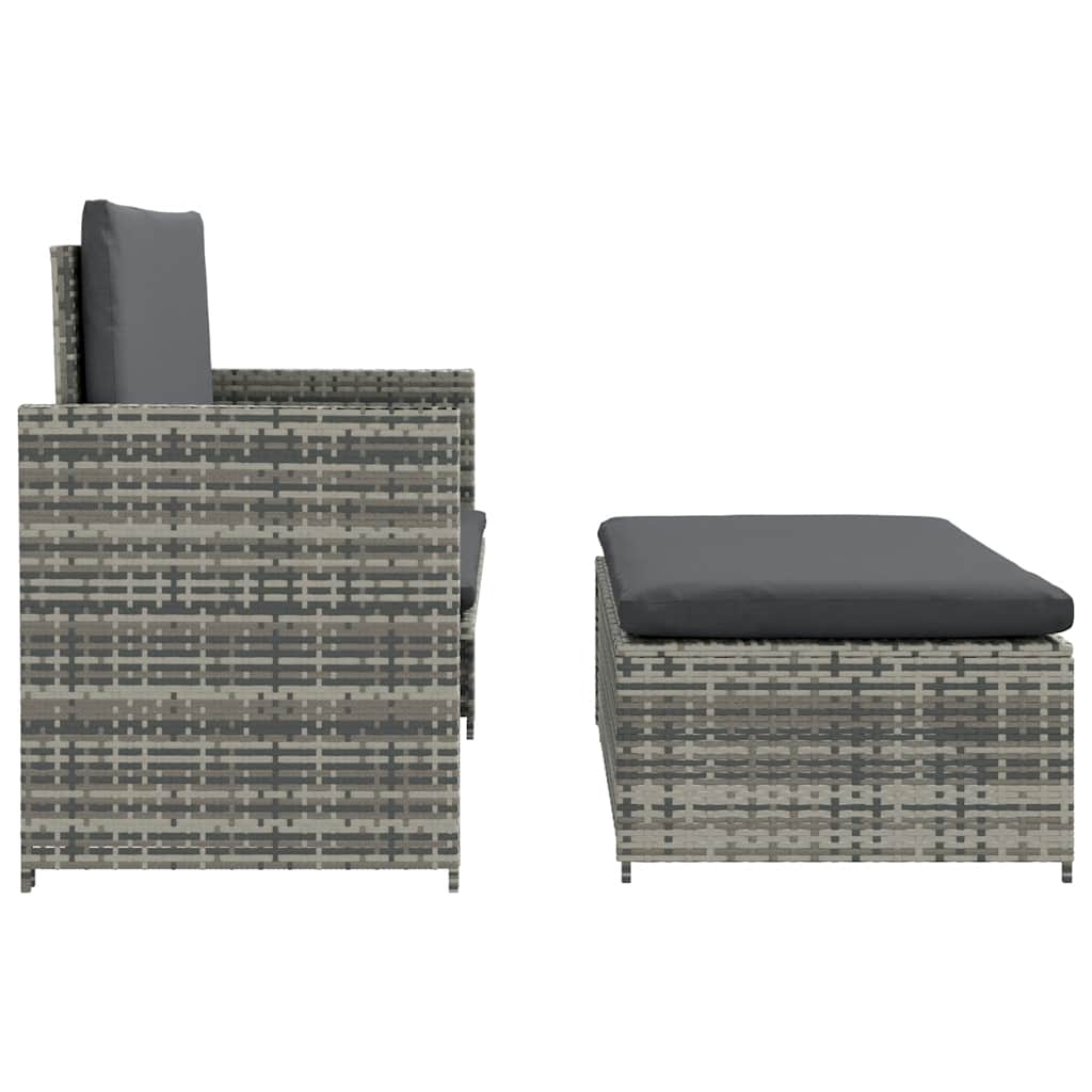 2 Piece Garden Lounge Set with Cushions Poly Rattan Grey