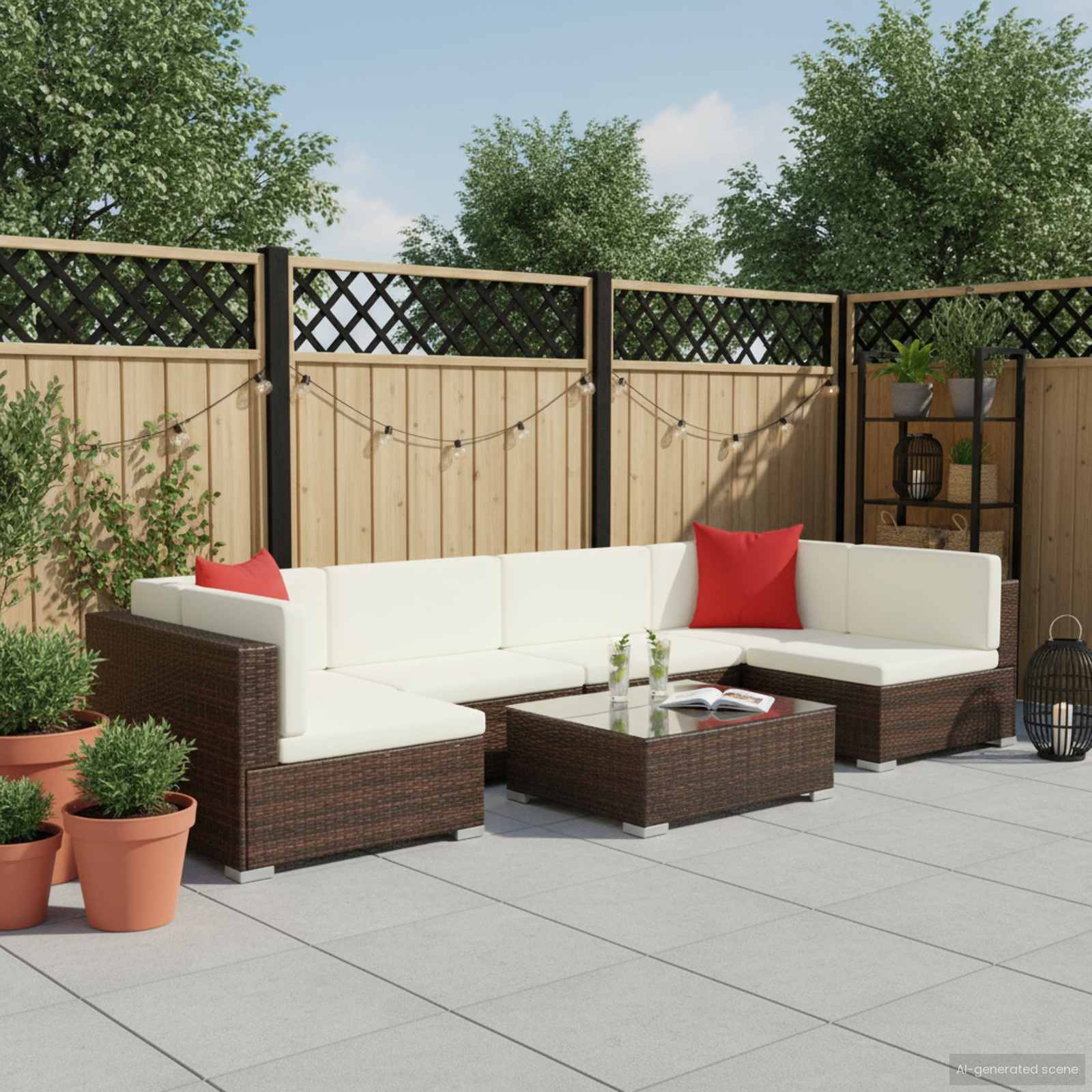 7 Piece Garden Lounge Set with Cushions Poly Rattan Brown