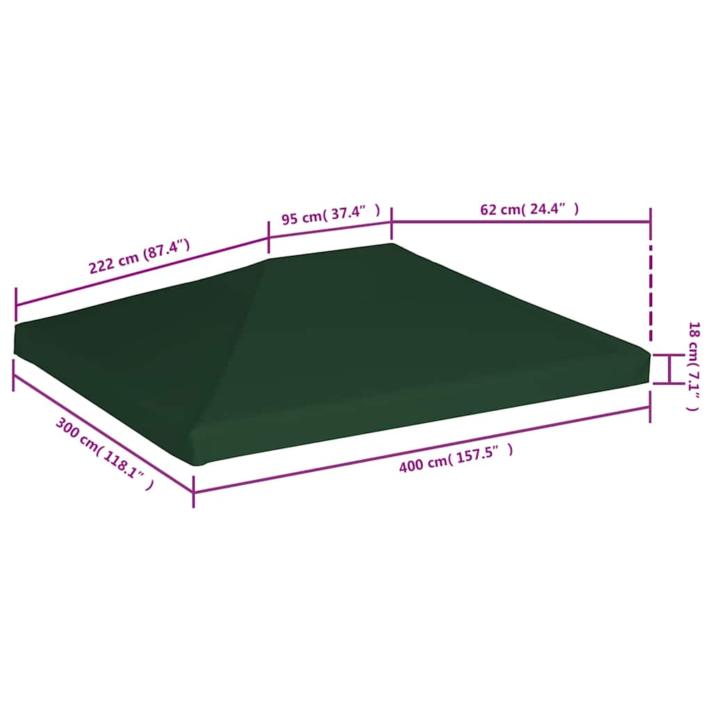 Gazebo Top Cover 310 g/m² 4x3 m Green