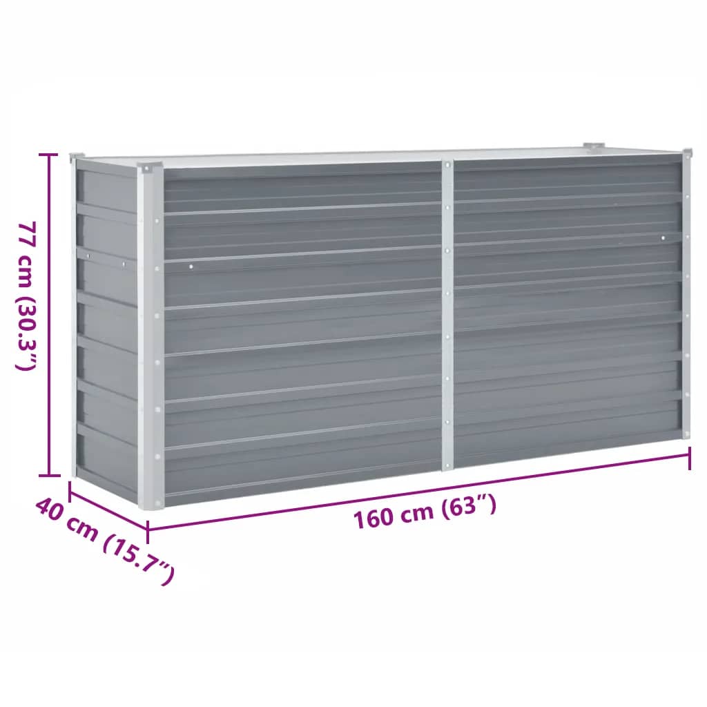 Garden Raised Bed Galvanised Steel 160x40x77 cm Grey