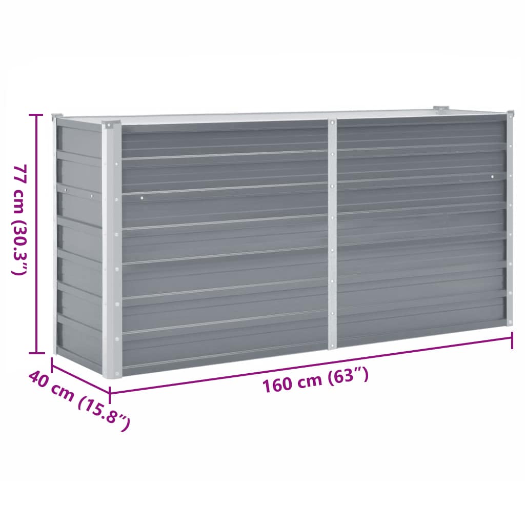 Garden Raised Bed Galvanised Steel 160x40x77 cm Grey