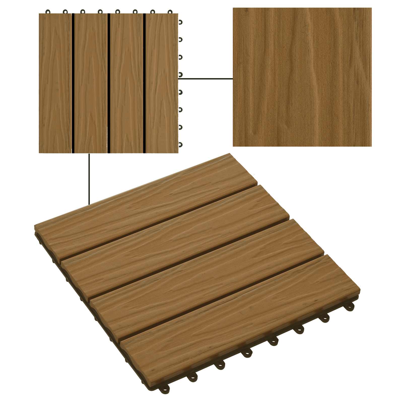 Decking Tile 3D Design 11 pcs Teak 30 x 30 cm WPC
