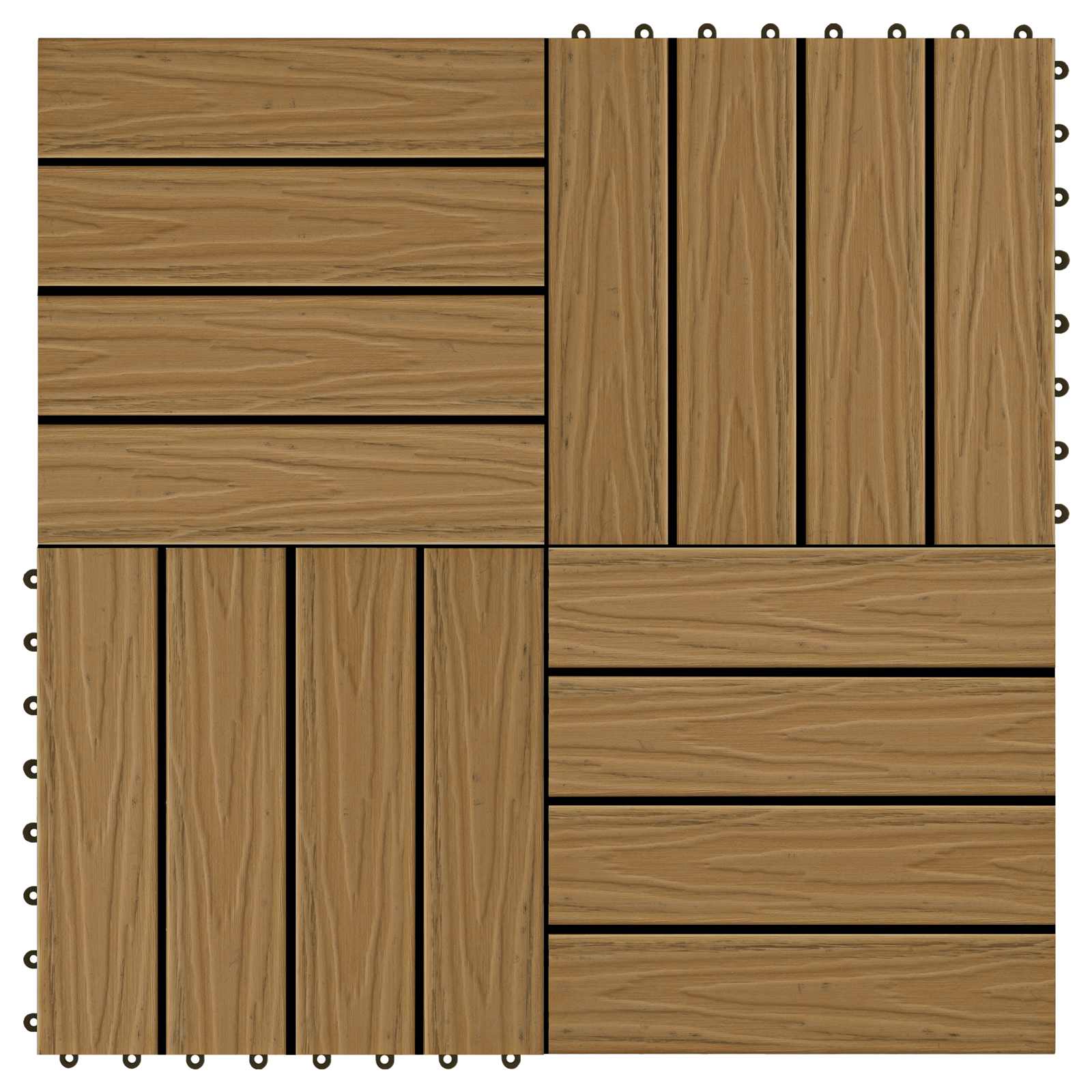 Decking Tile 3D Design 11 pcs Teak 30 x 30 cm WPC