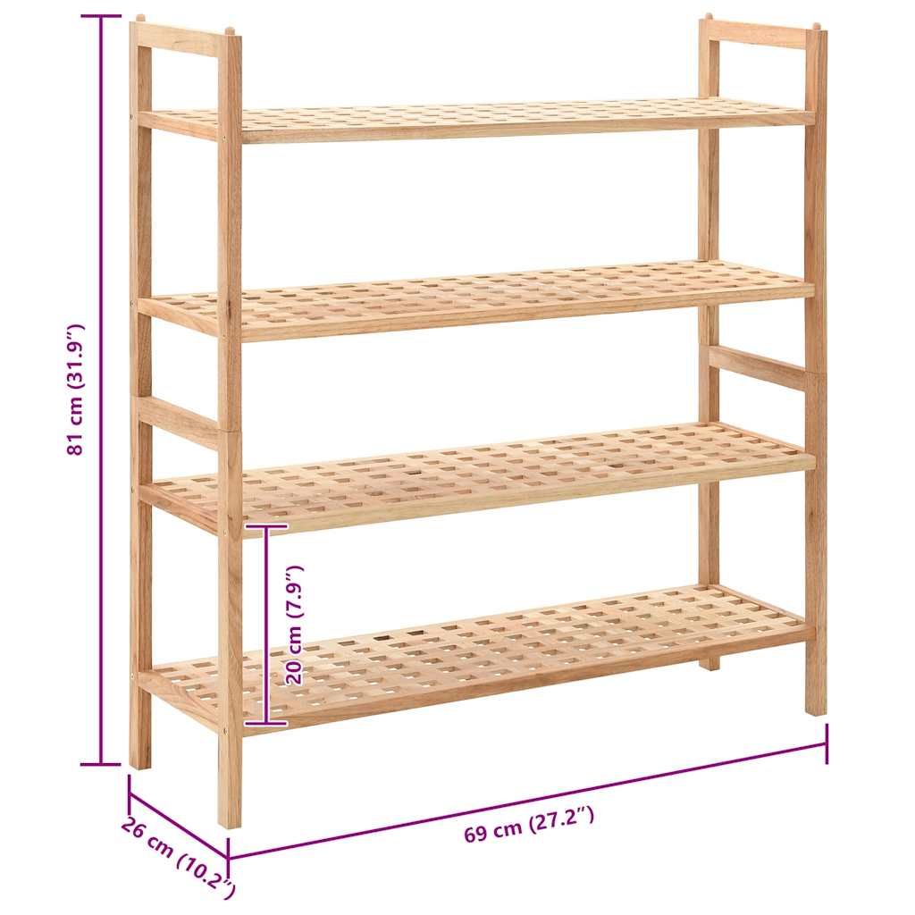 Shoe Rack Solid Walnut Wood 69x26x81 cm