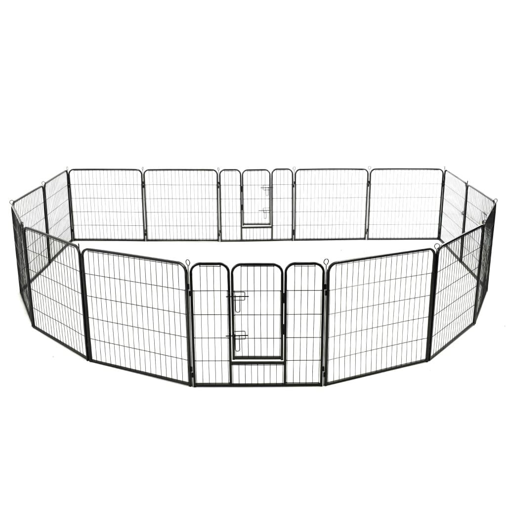 Dog Playpen 16 Panels Steel 80x80 cm Black