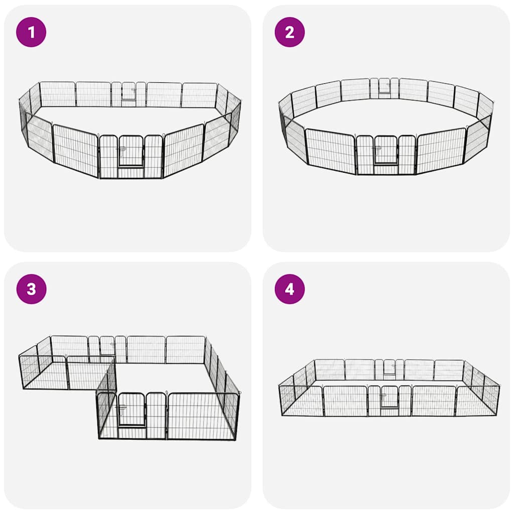Dog Playpen 16 Panels Steel 60x80 cm Black
