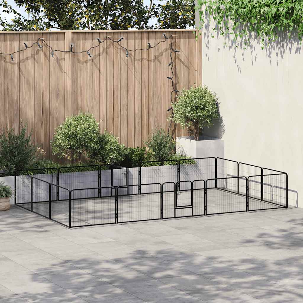 Dog Playpen 16 Panels Steel 60x80 cm Black