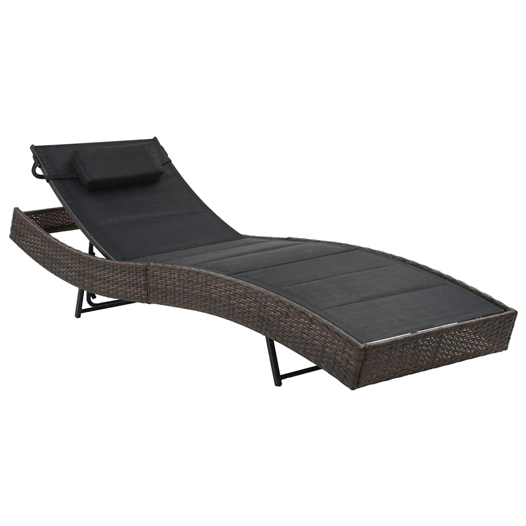 Sun Lounger Poly Rattan and Textilene Brown