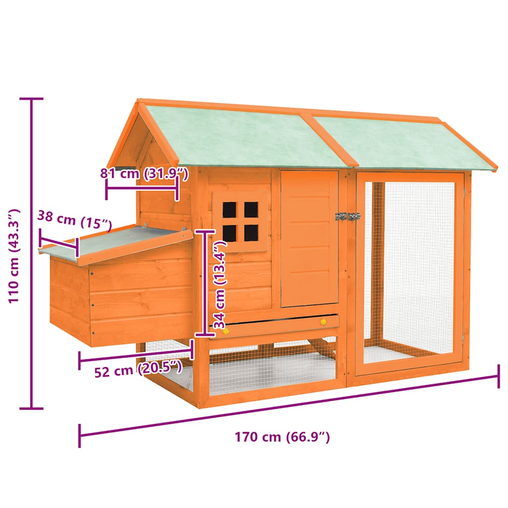 Chicken Cage Solid Pine & Fir Wood 170x81x110 cm