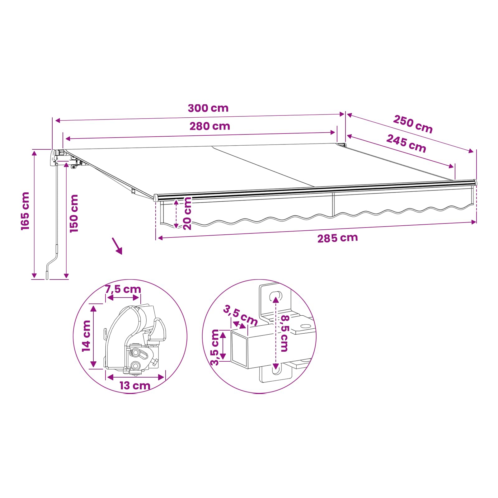 Folding Awning Manual Operated 300 cm Yellow/White